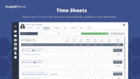 Screenshot of Time Sheets keep track of hours per task and automatically update project estimates.