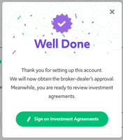 Screenshot of Well done - you set your investor account