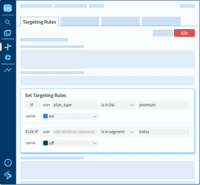 Screenshot of the Targeting Rules interface, used to progressively deliver new features to market. First roll out to internal users, beta testers, then customer segments.