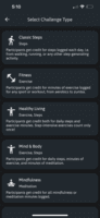 Screenshot of six different challenge types that admin can choose from, and then add goals and rewards for individuals or the group as a whole.