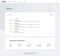 Screenshot of Employee Dashboard - History View: Employees have the ability to view their YTD contribution amount and account related activity on this page.