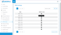 Screenshot of An automatically generated shift listing