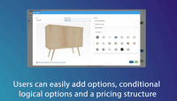 Screenshot of option adding and editing, with conditional logic options and a pricing structure