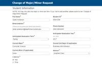 Screenshot of Change of Major/Minor Request created with Laserfiche Forms