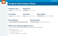 Screenshot of Student Information Sheet created with Laserfiche Forms