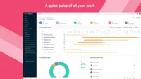 Screenshot of A quick pulse of all your work - The Portfolio dashboard, is a compact overview of all the work that's been happening across projects with widgets that address the project level timeline, status, ownership, budget health, and clients.