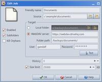 Screenshot of the window where the settings for a backup job can be edited.