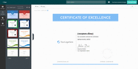 Screenshot of The Accredible Certificate Designer offers dozens of pre-made templates, snap design options, and custom attributes that will populate with linked data such as recipient name, course name, instructor, certification date, and more. This helps users to create beautiful credentials, without needing a graphic designer.
