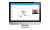 Screenshot of Live VIDEO or AUDIO sessions, shared whiteboards, live chats, and a hand-raising system that gives students the opportunity to participate in real-time discussions.