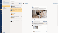Screenshot of Customer Engagement: A consolidated stream of messages across networks that can be triaged and assigned to respond to customers faster. Provides optional chatbot handover for automated responses.