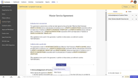 Screenshot of the interface to build contract templates by inserting clauses from the clause library or adding a new clause.