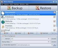 Screenshot of the main window that shows all backup jobs and contains settings for the background service.
