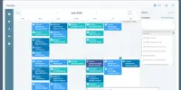 Screenshot of a schedule with a month's worth of social media and email, built using the drag and drop marketing calendar.