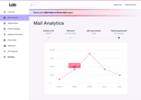 Screenshot of the integrated, enterprise analytics, used to measure and manage direct mail campaigns. QR codes and PURLs can be used to track conversions, and integrations with Salesforce and other CRM tools help to measure attribution.