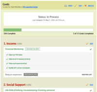 Screenshot of Measures Outcomes by setting goals with due dates and follow-ups.