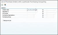Screenshot of Purchase Orders for identified SAP Purchasing Organisation and SAP Purchase Group