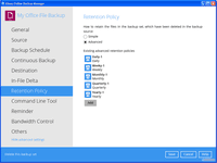 Screenshot of Retention Policy (Versioning) settings in AhsayOBM client backup software
