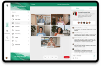 Screenshot of the Webex Events (formerly Socio) Video Room: Attendees can chat, join topically based discussion rooms, set-up 1:1 video meetings, and connect from anywhere.