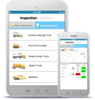 Screenshot of Inspection Solutions is a mobile business app designed for inspectors who need to inspect construction vehicles in the field, but showcases functionality relevant to many other field apps. The app includes the critical features now required in modern field services apps, such as offline capability, bar code scanning, voice annotation and digital ink. It is a native-quality hybrid app created using the Alpha Anywhere V4 rapid mobile application development and deployment platform.