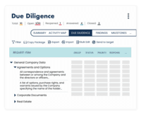 Screenshot of the Due Diligence package, with a due diligence portal to streamline the back and forth with sellers.