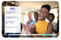Screenshot of Deliver interactive video on-demand and live experiences - chat, polls, click to purchase, sentiment, quizzes, branching journeys, and more - that increase engagement, provide more data on your audiences, and turn viewers from passive observers to active participants.