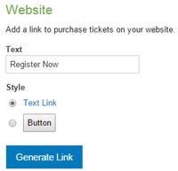 Screenshot of Website Promotion
Buttons or links can be added to a company website to promote an event and direct visitors to the registration page. Eventleaf generates code-snippets to include on the website.
