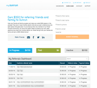 Screenshot of Sunrun's custom referral portal allows their brand ambassadors to easily see stats such as commissions they've earned.