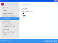 Screenshot of Destination setting screen in AhsayOBM client backup software
