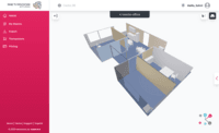 Screenshot of a view of an editable 3D room in Metaroom® Studio.