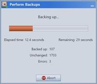 Screenshot of the progress window for manually triggered backups.