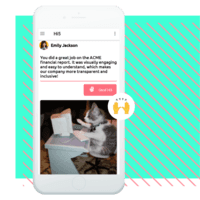 Screenshot of Giving co-worker recognition is easy and on-the-go. Add fun GIFs!