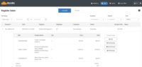 Screenshot of Register Sales Dashboard - MicroBiz Cloud includes a register sale dashboard which displays transactions on hold and closed register transactions. This is useful to look-up transactions by date range, store, register or employee.  In addition, this dashboard enables the following functions: Void Transactions, Reprint Receipts, Return items, Gift Receipts.