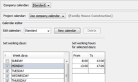 Screenshot of Working calendars