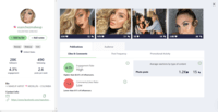 Screenshot of An example analytics report for a beauty influencer. This tab shows information about her Instagram publications.