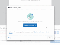Screenshot of Accredible's social sharing options, that give recipients the power to share to LinkedIn, Twitter, and over 30 other applications immediately after they receive their credential. Accredible does not require recipients to create a profile on its software to share their credentials.