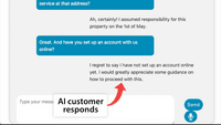 Screenshot of The AI customer responds with a realistic comment.