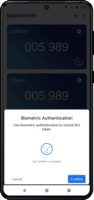 Screenshot of MobilePASS+ Biometric Authentication - You can use biometric authentication to unlock the authentication token provided by the SafeNet Trusted Access MobilePASS+ application.