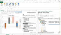 Screenshot of Clear Analytics integrated Excel panel essentially transforms standalone Excel into an enterprise strength, fully auditable, collaborative and centralized business intelligence platform.