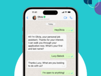 Screenshot of A conversational chat and text-to-apply solution.

A top-of-funnel solution that meets candidates where they are, that allows job seekers to begin the application process right from their phone anytime, 24/7. Text to apply enables employers to capture applicant data while providing an engaging experience that increases candidate conversion.