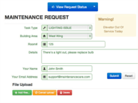 Screenshot of Maintenance Care lets users submit maintenance requests using a customized web form