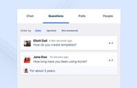 Screenshot of Engage with your audience in real-time with questions, chats, and polls.