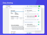 Screenshot of EASY SHARING - Multiple choices to share documents online via email, magic links (for live view of documents), snap links, and web forms.