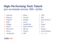 Screenshot of Tech talent  pre-screened across 100+ skills
